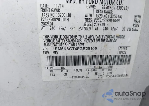 2015 Ford Explorer Sport из США, поврежденный, VIN 1FM5K8GT4FGB29109